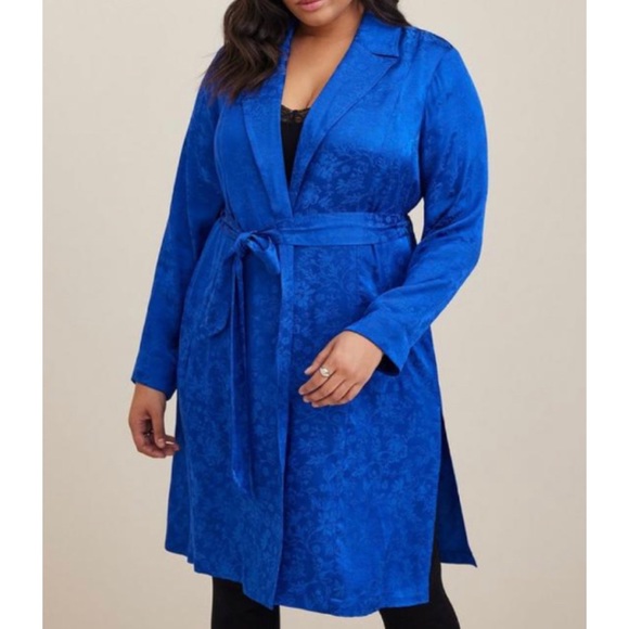 🆕Blue Jacquard Trench Coat 1 1X 14 16 NWT Torrid New! - Picture 1 of 5